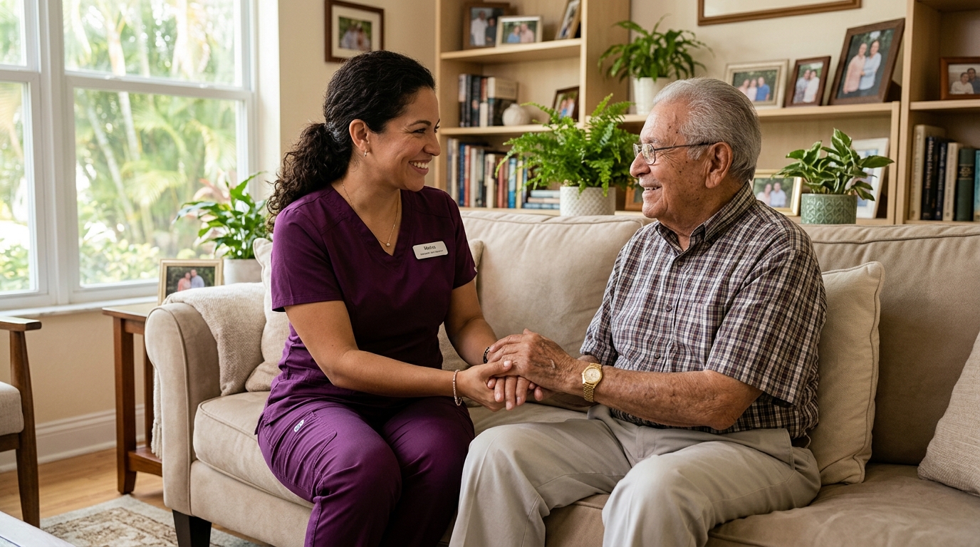 Shalem caregiver with elderly client in Kissimmee FL home