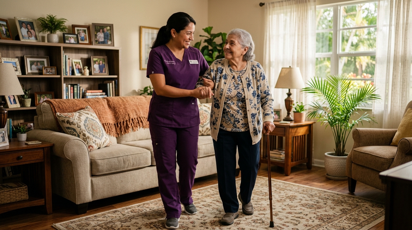 Shalem caregiver assisting elderly client with mobility